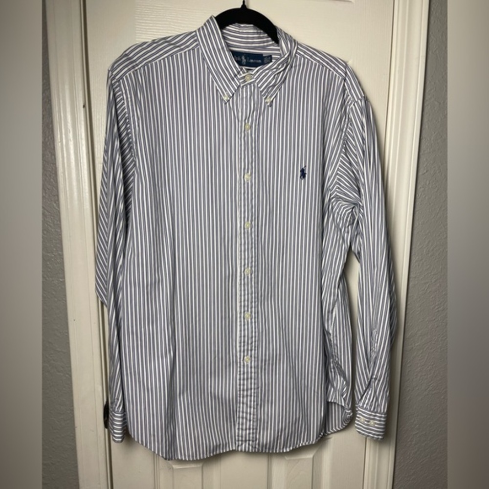 Ralph Lauren Blue & White Striped Long Sleeve Button Down Shirt Size 16 34/35